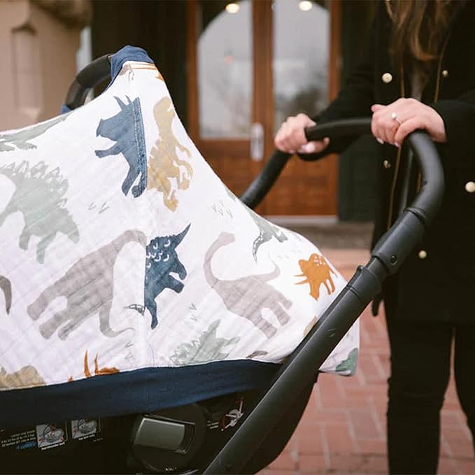 Little Unicorn Breathable Car Seat Canopy | Magnetic Closure Cover & Universal Fit | Protection & Privacy for Baby (Dino Friends)-BubblyBeeBaby