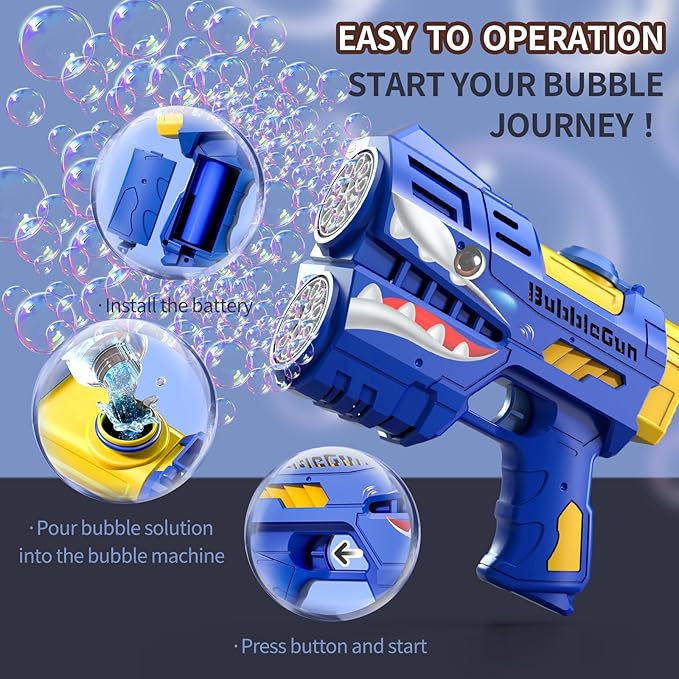 Jasny 2 Pack Bubble Guns for Kids, Rechargeable LED Light Up Dinosaur Bubbles Machine Blower with 2 Bottles Refill Solution for Toddlers 4-8, Birthday Gift-BubblyBeeBaby