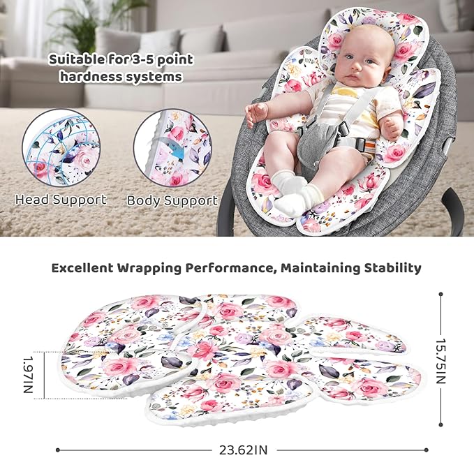Infant Car Seat Insert, 2-in-1 Reversible Baby Carseat Head Support for Newborn, Soft Carseat Insert Cushion for Baby Girls, Adjustable Baby Headrest for Strollers-BubblyBeeBaby