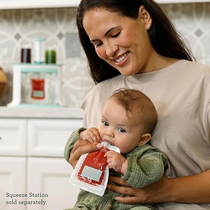 Infantino Reusable Squeeze Pouches for Homemade Baby Food, 3.5 oz, Pack of 25 - BPA, PVC, and Phthalate-Free, Freezer-Safe, with Clear Window and Labeling Space-BubblyBeeBaby