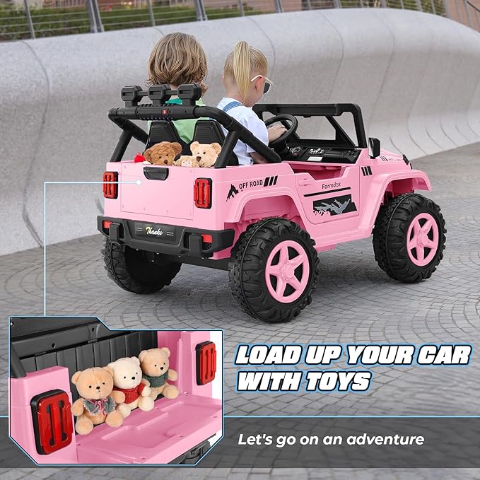 Hikole 24V Ride on Toys for Kids - 4WD/2WD Switchable 2 Seater Kids Electric Car with 4x200W Motors, Remote Control, 3 Speeds, LED Lights, MP3 Player, Safety Belt, Gift for Girls, Pink-BubblyBeeBaby