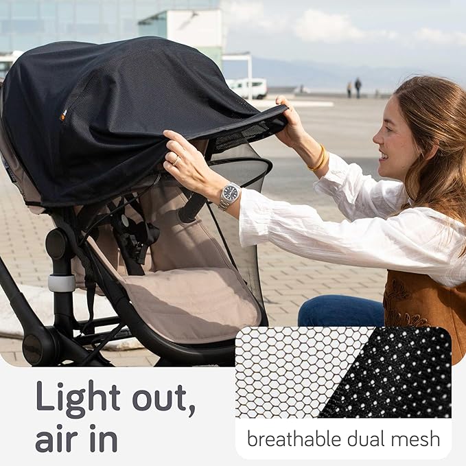 Baby Uma 2-in-1 Mosquito Net for Stroller & Stroller Sun Shade - UPF 50+ Baby Sun Protection, Breathable Blackout Mesh Baby Mosquito Net (+ Travel Bag)-BubblyBeeBaby