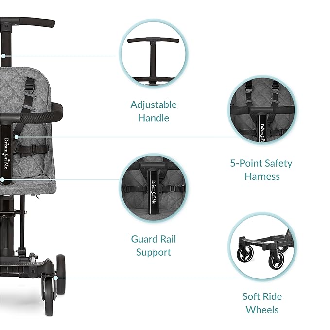 Dream On Me Lightweight And Compact Coast Rider Stroller With One Hand Easy Fold, Adjustable Handles And Soft Ride Wheels, Grey-BubblyBeeBaby