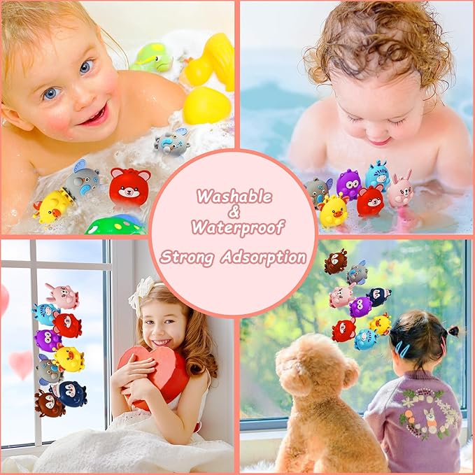 24 Pcs Party Favors for Kids, 3D Animal Pop Fidget Toys Bulk, Sensory Bath Suction Toys for Toddlers, Carnival Treasure Classroom Prizes Box Toys, Fidget Stocking Stuffers Birthday Party Gifts-BubblyBeeBaby