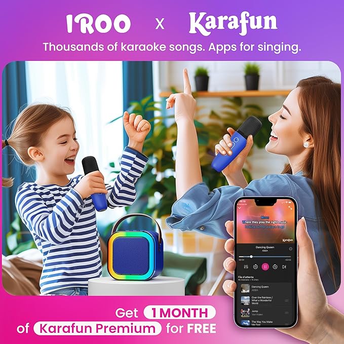 IROO Mini Karaoke Machine for Kids, 2025 TOP Toys Birthday Gifts Ideas for Girls Ages 4, 5, 6, 7, 8, 9, 10, 12+ Years Old, Portable Bluetooth Speaker with 2 Wireless Mics for Party Toddlers-BubblyBeeBaby