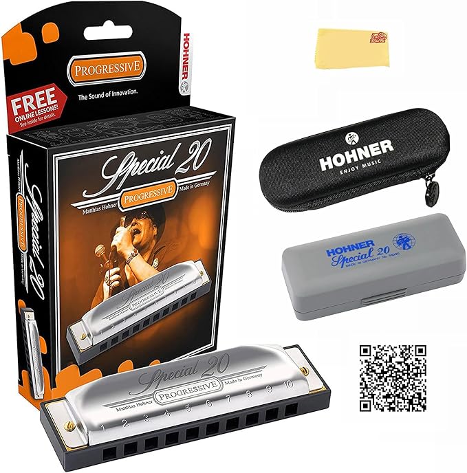 Hohner Special 20 Harmonica - Key of D Bundle with Case, Pouch, Online Manual, and Austin Bazaar Polishing Cloth-BubblyBeeBaby