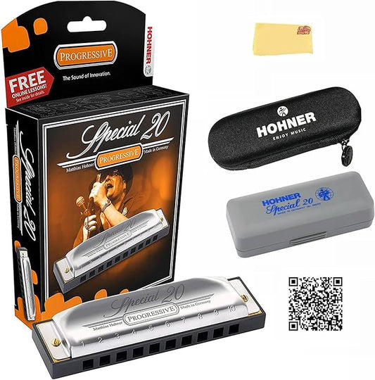 Hohner Special 20 Harmonica - Key of D Bundle with Case, Pouch, Online Manual, and Austin Bazaar Polishing Cloth-BubblyBeeBaby