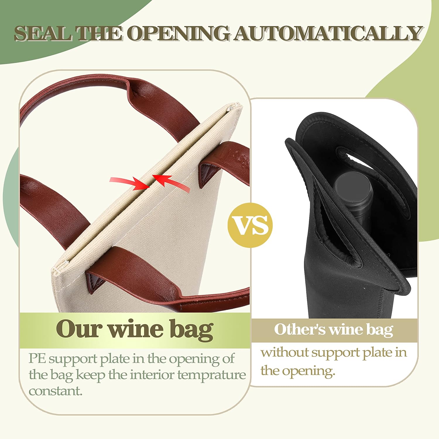 Tirrinia Single Wine Carrier Tote, Insulated Cooler Bag for Travel, Picnic & Gifts Padded Bottle Holder Tote for Men & Women, Canvas Beige