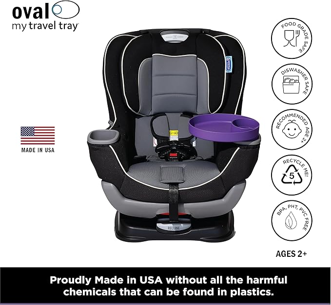 Travel Tray Oval USA Made Extend Your Current Cup Holder to Hold Your Cup Plus A Tray for Snacks, Toys and Accessories. Use in a Car Seat, Booster, Stroller, Golf Cart, Outdoor Chair, Purple-BubblyBeeBaby