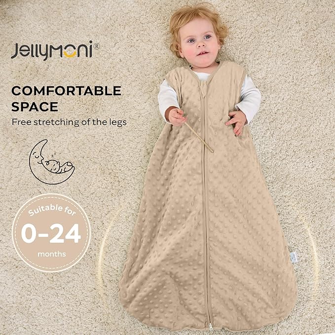 JELLYMONI Fleece Baby Sleep Sack 6-12 Months, 1.5 Tog Warm Winter Baby Wearable Blanket with Plush Dots and 2-Way Zipper, Cotton Toddler Sleep Sack-BubblyBeeBaby