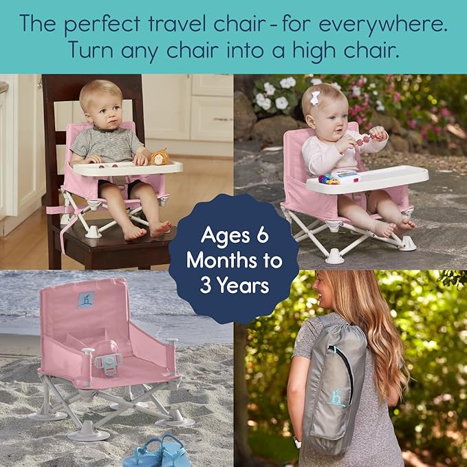 Hiccapop OmniBoost Travel Booster Seat with Tray for Baby | Folding Portable Baby Booster Seat for Dining Table, Camping, Beach, Grandma’s | Tip-Free Design Straps to Kitchen Chairs - Booster Chair-BubblyBeeBaby