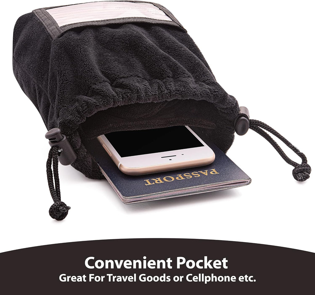 Inflatable Travel Neck Pillow: Extra-Soft, Cushion. for Airplanes, Trains, Cars, Portable Travel Accessory-with Carrying Pouch for Cell Phone and Passport Etc. (Black) (OW-103)