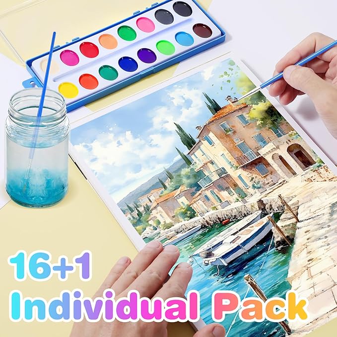 15 Pack Watercolor Paint Set for Kids, 16 Colors Washable Water Colors with Paint Brushes, Washable for Classroom Party Favor Art Activities-BubblyBeeBaby