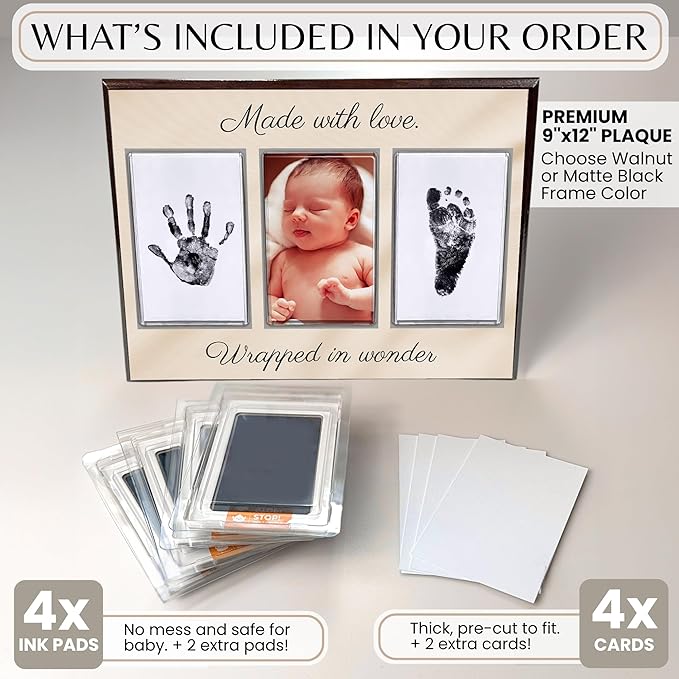 Inkless Hand and Footprint Kit, Baby Keepsake Plaque & Baby Shower Gifts - Ideal as Mom To Be Gift, Nursery Picture Frames, Clean Touch Hand and Footprint Kit (Style 2 - Design 5)-BubblyBeeBaby