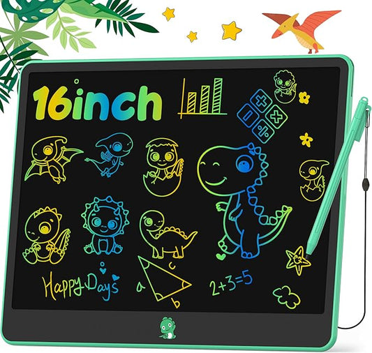 Hockvill LCD Writing Tablet for Kids, Toys for Girls Boys Drawing Pad for 3 4 5 6 7 Year Old Kid, Toddler Doodle Board Christmas Birthday for Children (16 INCH, Green)-BubblyBeeBaby