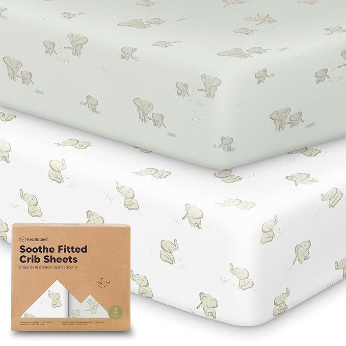 KeaBabies 2-Pack Organic Crib Sheets for Boys, Girls - 52x28 Fitted Crib Mattress Sheet Neutral, Breathable Jersey Cotton Cover for Baby Bed, Toddler Mattress, Soft & Cute Prints (Elly)-BubblyBeeBaby