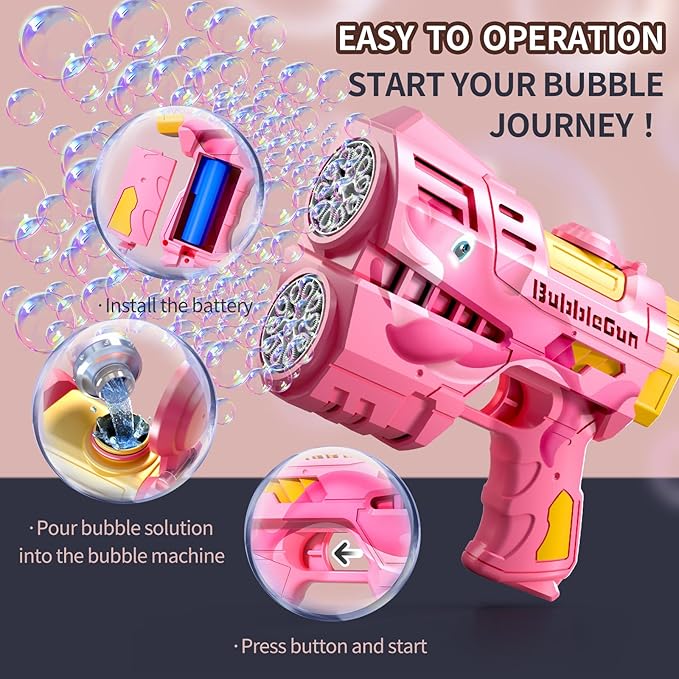 Jasny 2 Pack Rechargeable Dino Bubble Guns for Kids, LED Light Up Bubbles Machine Blower with 2 Bottles Refill Solution for Toddlers, Summer Wedding Toys Gift-BubblyBeeBaby