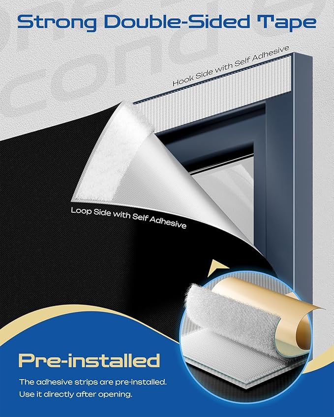 22" W x 36" L 100% Portable Blackout Curtains, Total Darkness No-Drill Black Out Window Cover,Temporary Blackout Shades with Hook & Loop Tape, for Bedroom, Nursery, Dorm, Travel (Black)-BubblyBeeBaby