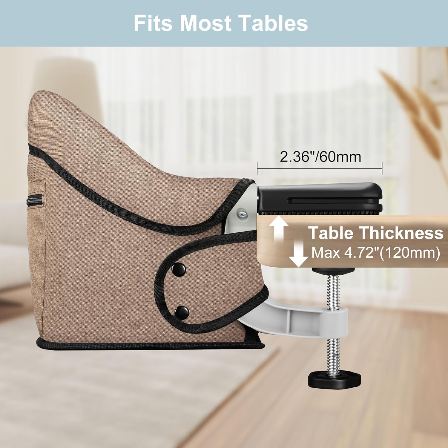 Clip-On High Chair with Removable Dining Tray for Babies and Toddlers, Fold-Flat Storage Portable Baby Feeding Seat, Attach to Fast Table Chair for Home Travel (Brown)