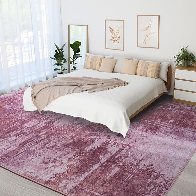 Kelarea Living Room Rug, 6x9 Rug Modern Abstract Washable Rugs Pink Faux Wool Vintage Carpet, Non Slip Rugs for Bedroom, Dining Room, College Dorm, Kids Playroom, Home Office-BubblyBeeBaby