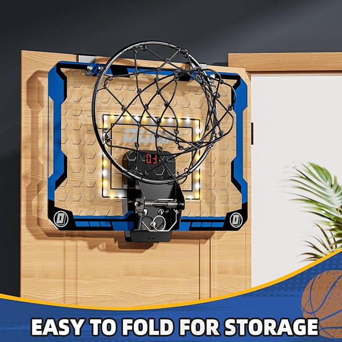 Indoor Basketball Hoop for Kids, Over The Door Mini Basketball Hoops, LED Light Mini Hoop with Scoreboard & 4 Balls, Kids Basketball Hoop Sport Toys Gifts for 5 6 7 8 9 10 11 12+Year Old Boys-BubblyBeeBaby