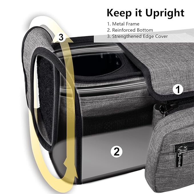 TOPDesign Universal Baby Stroller Organizer, Double Stroller Caddy with Detachable Mesh Bag & Heightened Insulated Cup Holders & Non-Slip Secure Hooks Accessories, Fits Most Strollers (Green)-BubblyBeeBaby