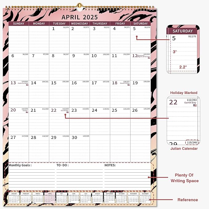 2025 Calendar, Wall Calendar 2025-2026 (17"x22") with Lines, Monthly Calendar from Jan 2025 to Jun 2026, Vertical Large Monthly Family Calendar 2025 for Wall, Calendario 2025-BubblyBeeBaby