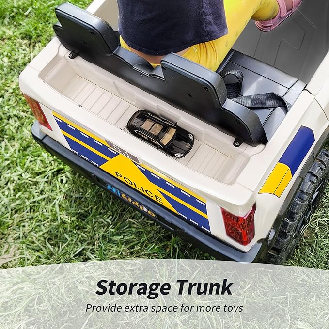 24V 10Ah Electric Police SUV Car Ride-On Toy for Big Kids, 4WD 2-Seater w/Parental Remote Control, 5Mph Max Speed - White-BubblyBeeBaby