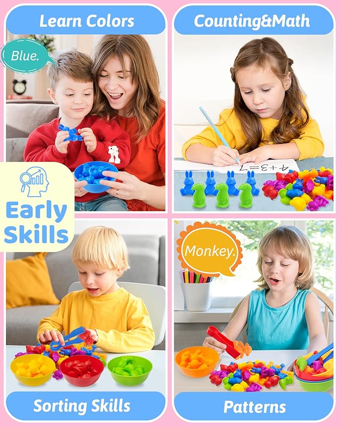 Counting Animals Montessori Toys for 3 4 5 Years Old Boys Girls, Preschool Learning Activities Kindergarten Educational Sensory Toys Gifts for Kids Toddlers Ages 3-5, 4-8-BubblyBeeBaby