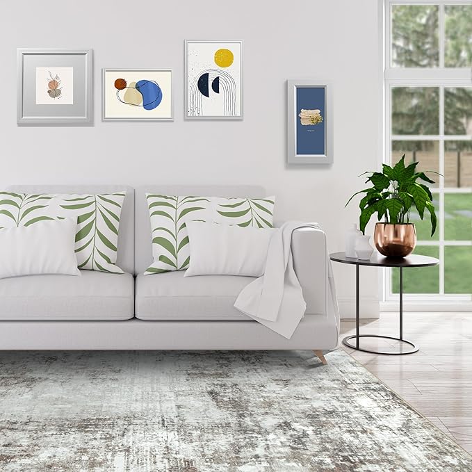 10x14 Area Rugs Large Living Room Rug Washable: Modern Abstract Rug Indoor Modern Carpet Non Slip for Dining Room Bedroom Nursery Home Office Brown Grey-BubblyBeeBaby