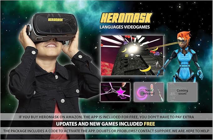 Heromask Virtual Reality Headset for Kids + Video Games to Learn Spanish Italian etc [Language Learning] VR for Kids. Kids Gifts for Boys and Girls for Age 5 to 12 Years Old. Educational-BubblyBeeBaby