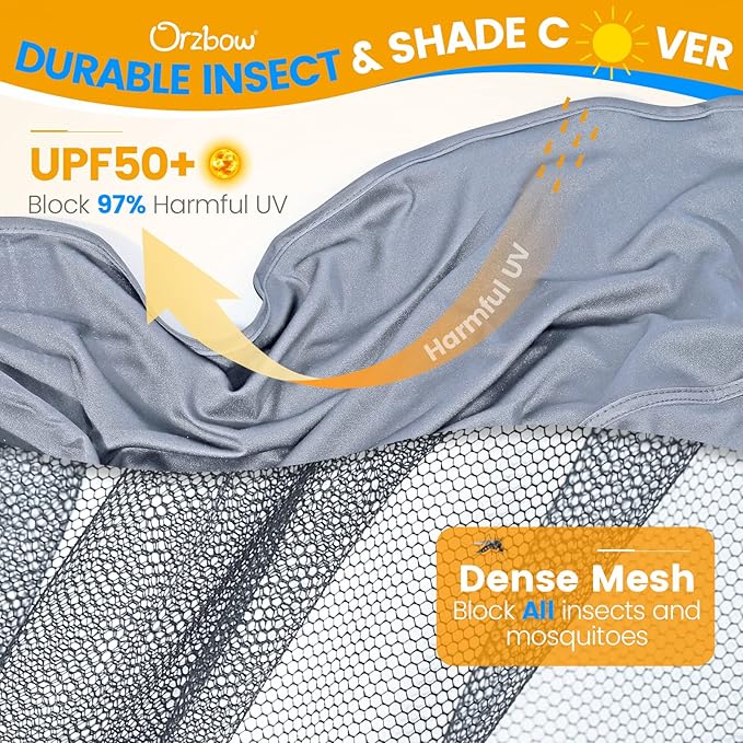 Orzbow 2-in-1 Baby Mosquito Net with UPF50+ Sunshade for Stroller, Breathable Stroller Mosquito Netting Privacy Cover with Two-Way Zipper & Storage Bag for Bassinet, Car Seat & Carrycot, Grey-BubblyBeeBaby