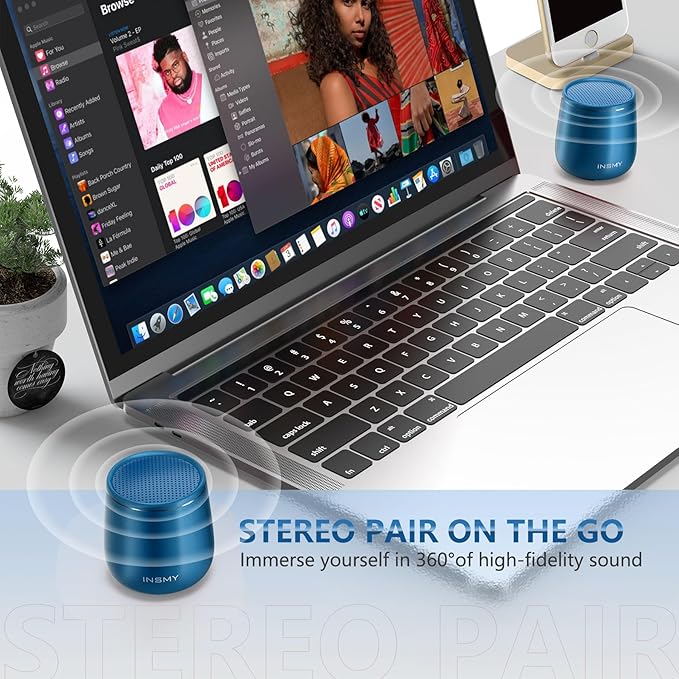 INSMY Small Bluetooth Speaker, Waterproof Mini Portable Wireless Speaker, Punchy Bass Rich Audio Stereo Pairing, Handheld Pocket Size, Built in Mic for Hiking Gift Laptop Tablet (Blue)-BubblyBeeBaby