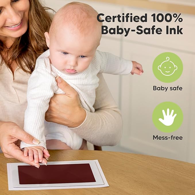 1-Pack Inkless Baby Hand and Footprint Kit - Mess Free Ink Pad for Newborn Keepsake, Dog Nose & Paw Print Kit, Clean Touch Ink Pad for Baby Hand & Footprints, Ideal New Mom Gifts(Auburn, Jumbo)-BubblyBeeBaby