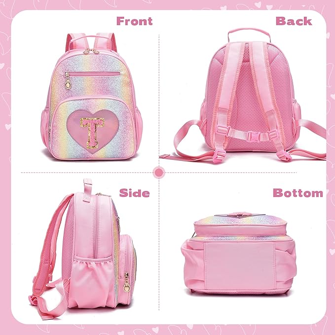 I IHAYNER Kids Glitter Lightweight Backpack for School Travel & Daycare, Toddler Backpack for Girls 3+ Preschool Kindergarten Elementary Kids Backpack-Rainbow Pink T-BubblyBeeBaby