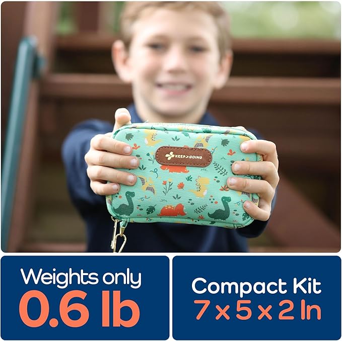 KeepGoing Travel First Aid Kit for Kids – 130 Pc. for Car, Home, Purse, Diaper Bag & Backpack with Latex-Free Bandages - Mini First Aid Kit Travel Size TSA-Approved-BubblyBeeBaby