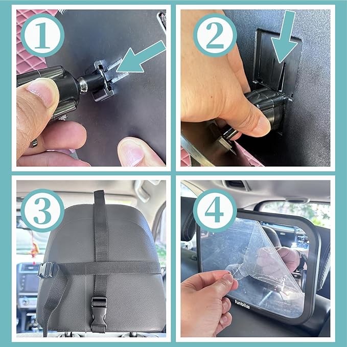 Funbliss Baby Car Mirror for Rear Facing Seat,360° Rotation, Safety Certified Shatterproof Acrylic Glass, Clear Wide View,Infant Mirror for Car Seat Rear Facing-BubblyBeeBaby