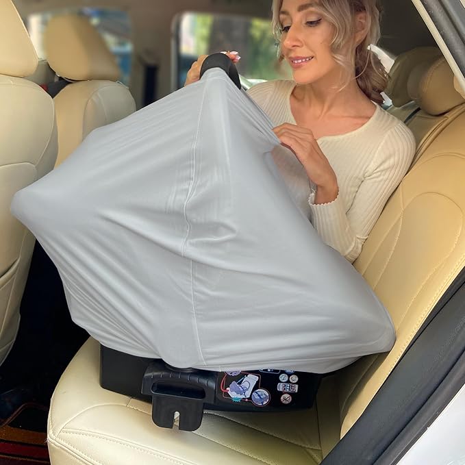 Breathable Car Seat Cover for Babies – Multi-Purpose Soft Rayon Nursing Cover for Breastfeeding, High Stretchy Infant Carseat Canopy, Stroller Cover (Smooth Rayon, Light Grey)-BubblyBeeBaby