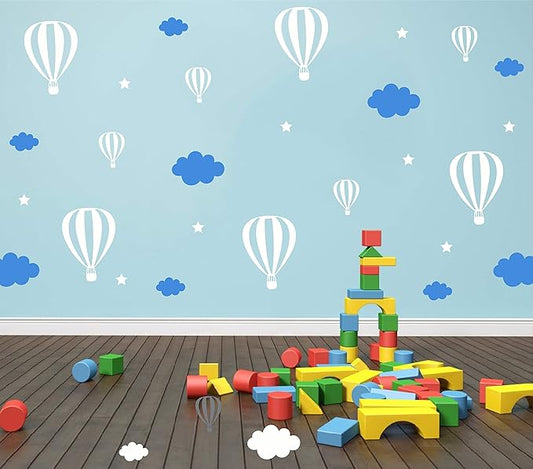 Hot Air Balloons Clouds and Stars Nursery Decor DIY Wall Stickers Bedroom Self Adhesive JW577 (Color 2)-BubblyBeeBaby
