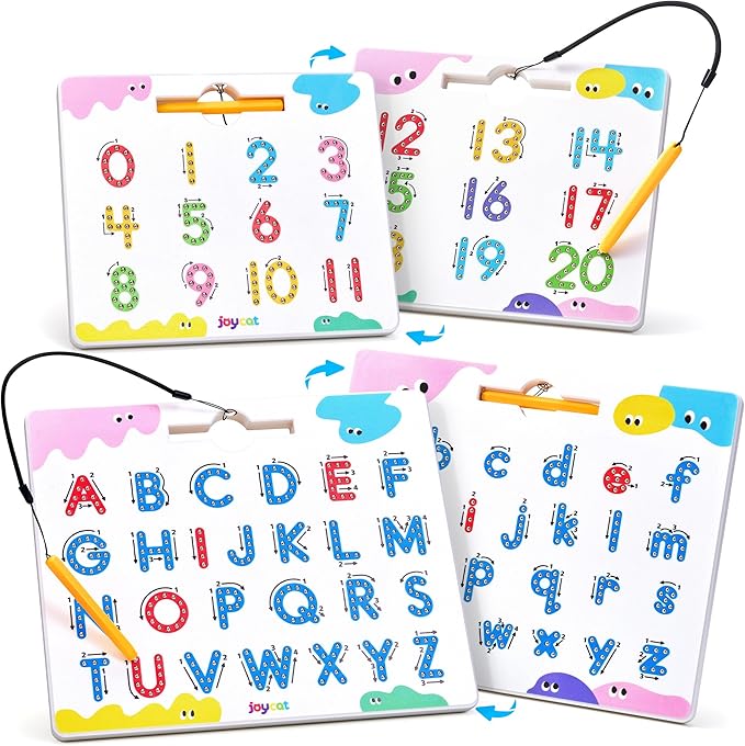 JoyCat Magnetic Letter and Number Tracing Board Set, Double Sided Alphabet & Numbers Board for Toddlers, ABC Uppercase & Lowercase Practice, Math Learning, Preschool Educational Gift Toys for Kids-BubblyBeeBaby