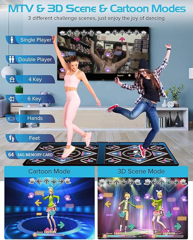 HDMI Musical Electronic Dance mat with a Camera, a 64G Large Memory Card, Including 1000 Games,650 Songs,81 Music Videos,for Single/Double Users, a Luxurious Gift for Boys and Girls-BubblyBeeBaby