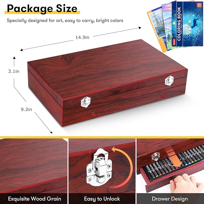 iBayam Art Supplies, 150-Pack Deluxe Wooden Art Set Crafts Drawing Painting Kit with 2 -Sketch Pads, 1-Coloring Book, Gift Box for Kids Adults Artist Beginners Teens Girls Boys 5 6 7 8 9 10 11 12-BubblyBeeBaby