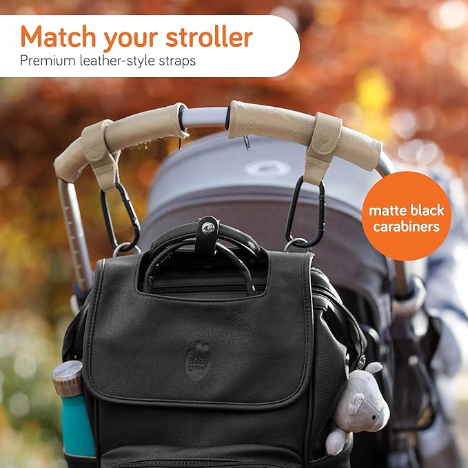 Baby Uma Stroller Hooks for Bags (2 Pack) - Leather-Style Stroller Clips and Hooks, Non-Slip Stroller Accessories, Carry 11 lbs Per Stroller Hook, Universal Baby Essentials & Stroller Accessories-BubblyBeeBaby