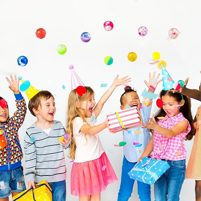 JOYIN 24 PCS Multistyle Bouncy Balls, 6 Styles 32mm Assorted Bouncy Balls Bulk with Storage Bag, Bounce Toys for Kids Party Favors Birthdays Gifts Goodie Bags Stuffers Carnival Prizes-BubblyBeeBaby