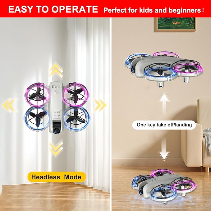 K100Max Mini Drones With Camera For Kids And Begginers, Indoor Small Helicopter Plane Quadcopter With Screen Remote Controller, Gift Toy for Boys and Girls, Headless Mode, 2 Batteries(Gray)-BubblyBeeBaby
