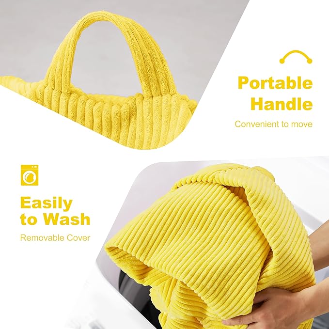 Homguava 3.5FT Bean Bag Chair: Teardrop Bean Bags with Memory Foam Filled, Compact Beanbag Chairs Soft Sofa with Corduroy Cover (Yellow)-BubblyBeeBaby