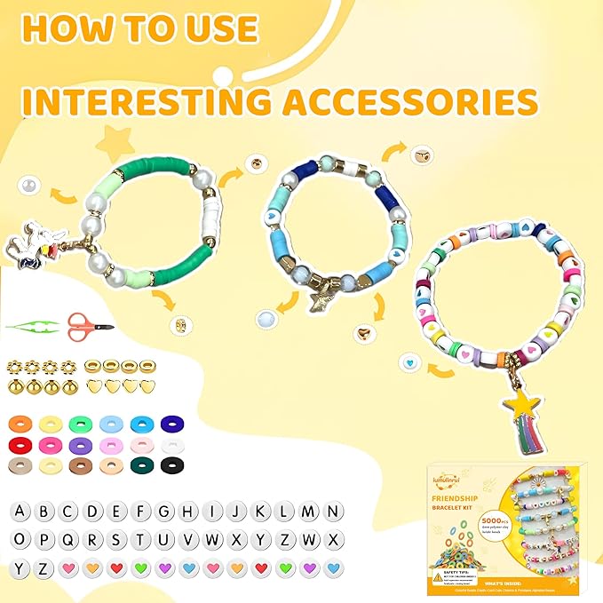 iumulinrui Friendship Bracelet Kit Concert Bracelets Merch, 5200 Pcs Clay Beads Bracelet Making Kit Tricolor Letter Bead, Jewelry Set with Pendant, DIY Craft Gifts Suitable for Beginners-BubblyBeeBaby