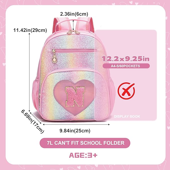 I IHAYNER Kids Glitter Lightweight Backpack for School Travel & Daycare, Toddler Backpack for Girls 3+ Preschool Kindergarten Elementary Kids Backpack-Rainbow Pink N-BubblyBeeBaby