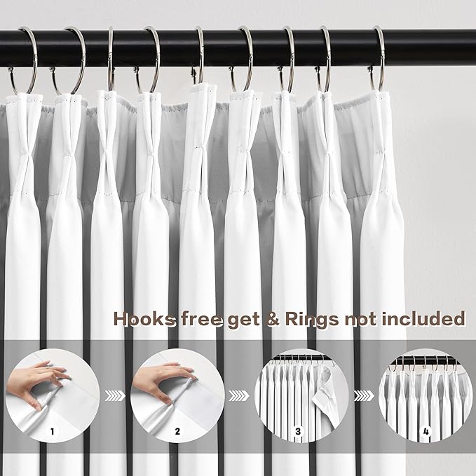 KEQIAOSUOCAI Pleated White Curtains 63 Inches Long,Half Blackout Room Darkening Short Window Curtain 63 Inch Length 2 Panel Set,Pinch Pleated Curtains with Hooks,40 by 63,Set of 2-BubblyBeeBaby
