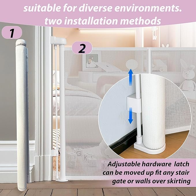 200" Retractable Baby Gates Extra Wide for Large Opening, 41" Extra Tall Retractable Dog Gate Pet Gates, Long Child Safety Mesh Gate with Fiberglass Rods for Stairs, Doorways, Hallways, Indoor/Outdoor-BubblyBeeBaby